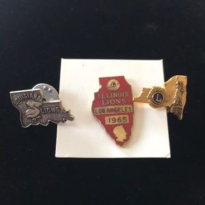 Vintage Lions Pins Illinois New York Louisiana good condition